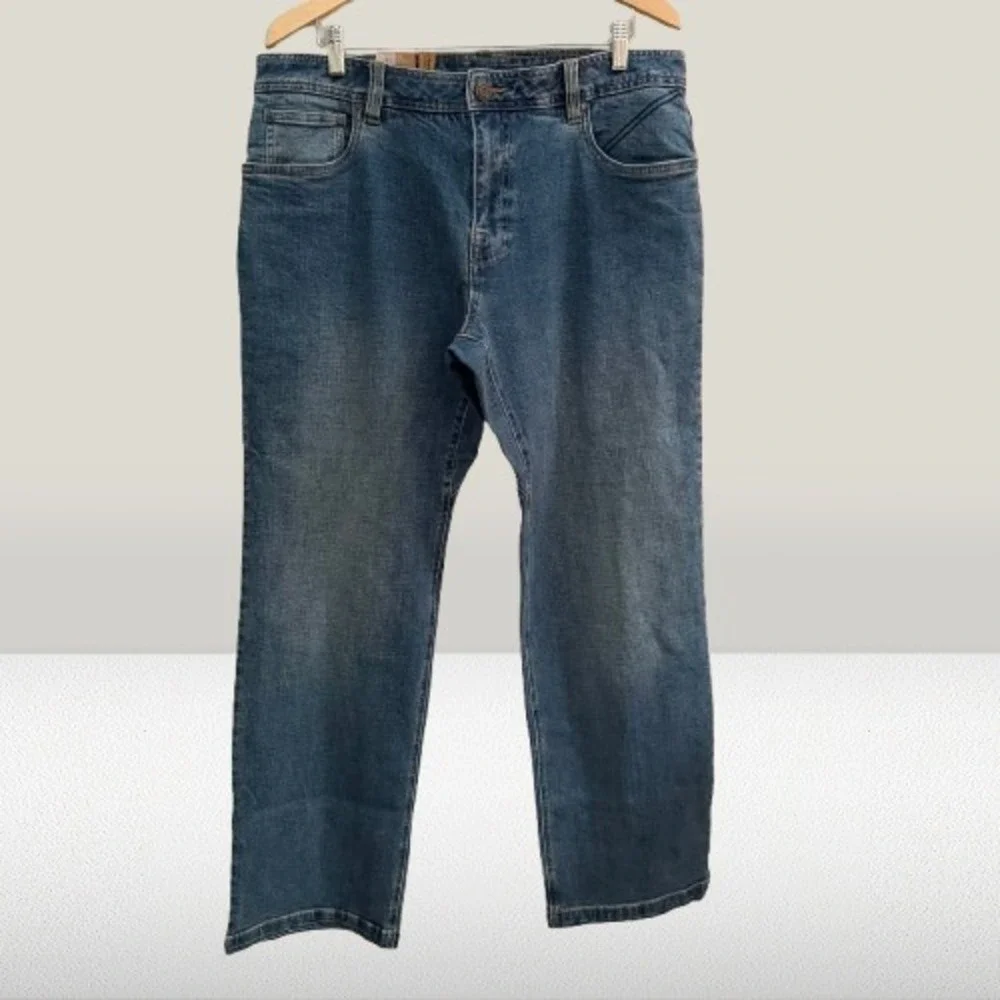 NEW prAna Axiom Straight-Leg Jeans Antique Stone Wash Blue Size 35 x 32